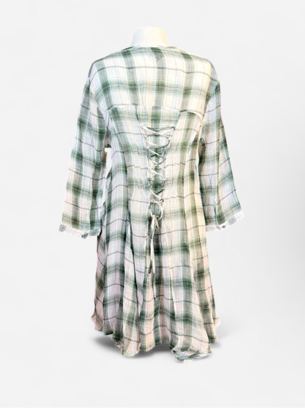 Aratta Summer Breeze Embroidered Green Plaid Button-Front Tunic Dress, NWT *FLAW - Picture 2 of 11